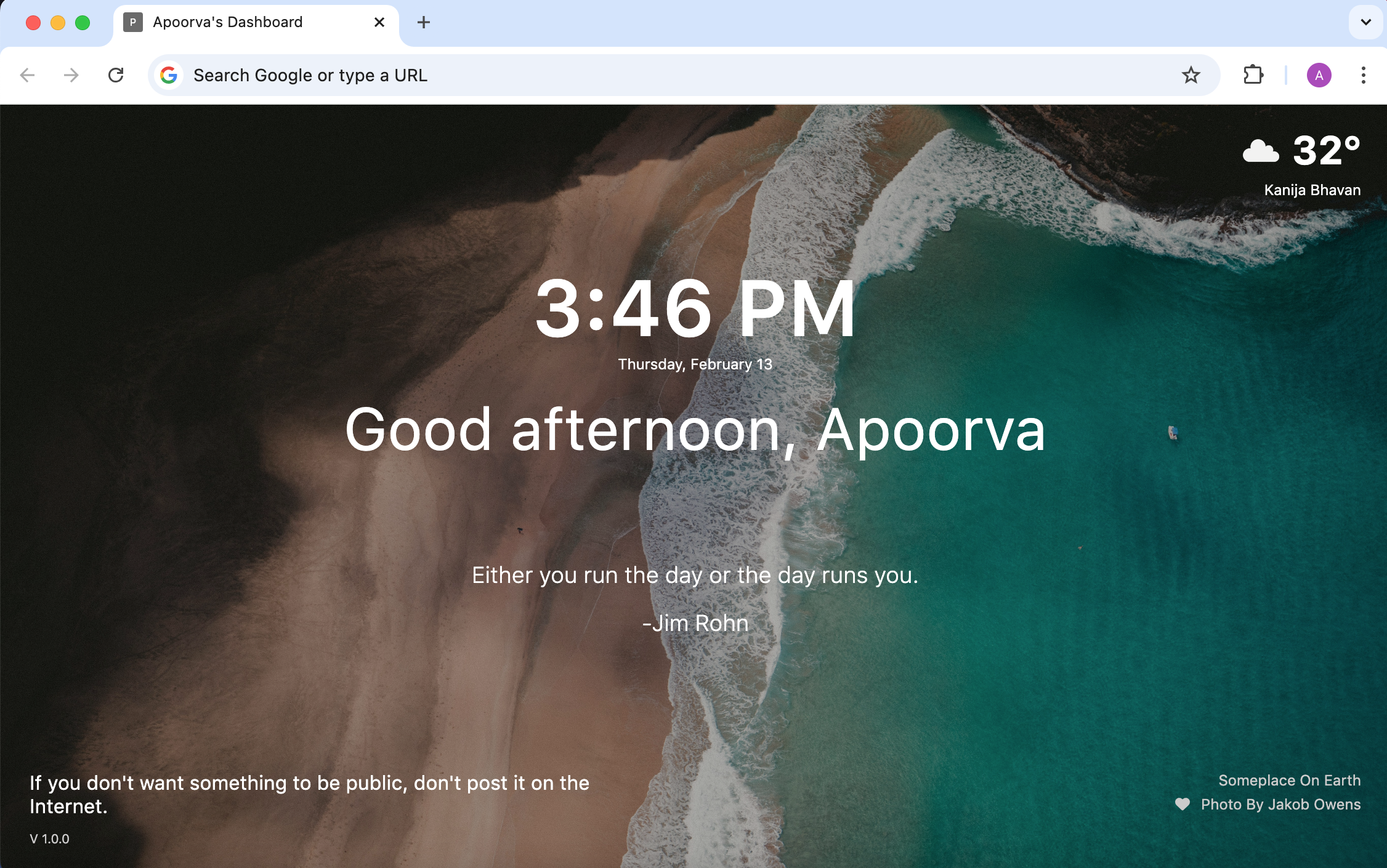 A thumbnail for Start Page: A personalized dashboard for the browser